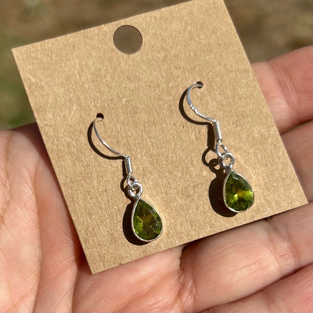 925 Sterling Silver Faceted Peridot Earrings Artist Handmade